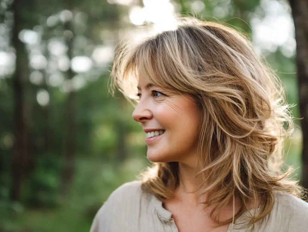 coupe cheveux mi-long effilé dégradé avec frange