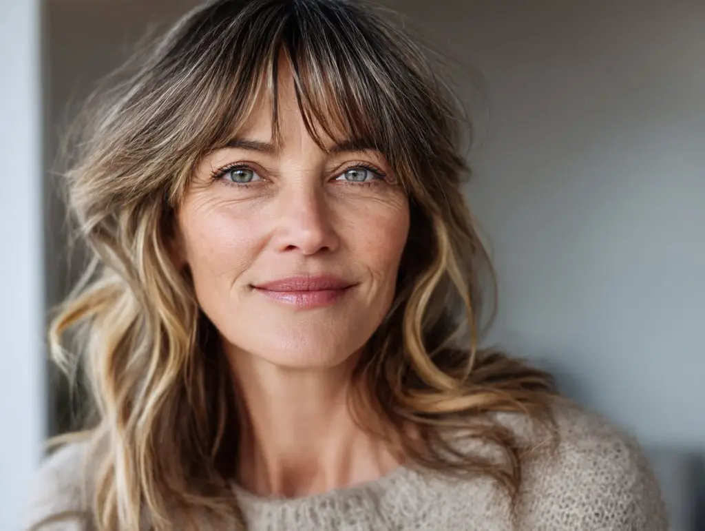 coupe cheveux mi-long effilé dégradé avec frange