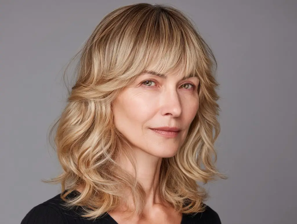 coupe cheveux mi-long effilé dégradé avec frange