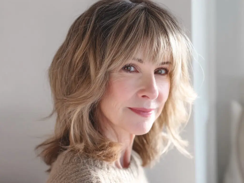 coupe cheveux mi-long effilé dégradé avec frange